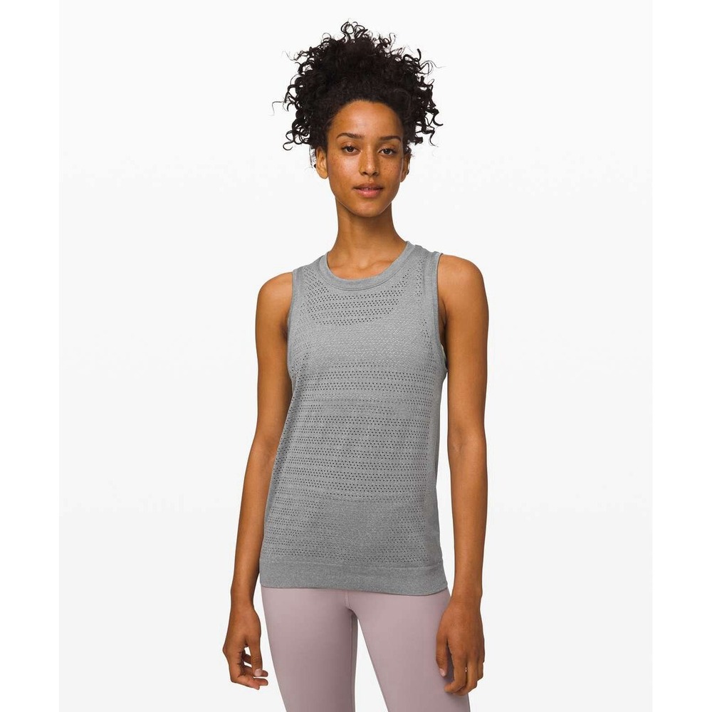 Lululemon Tank Top 4 Grey Breeze By Muscle Tank Seamless Perforated Athletic